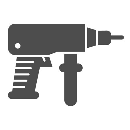 Drill instrument solid icon. Cordless hand perforator and repair tool symbol, glyph style pictogram on white background. Construction sign for mobile concept or web design. Vector graphics.のイラスト素材