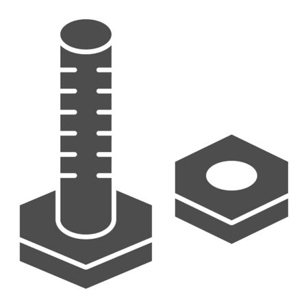 Repair stationery solid icon. Structural bolt and screw with hex nut symbol, glyph style pictogram on white background. Construction sign for mobile concept and web design. Vector graphics.のイラスト素材