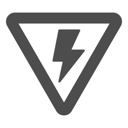 Electricity solid icon. Danger of high voltage, lightning in triangle symbol, glyph style pictogram on white background. Construction sign for mobile concept or web design. Vector graphics.のイラスト素材