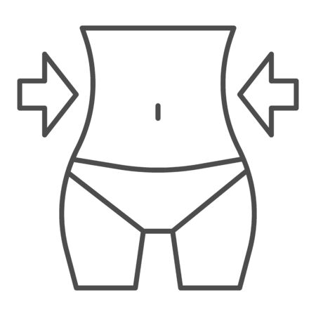 Weight loss figure line and solid icon. Female fitness model with arrows symbol, outline style pictogram on white background. Healthy lifestyle sign for mobile concept and web design. Vector graphics.のイラスト素材