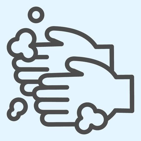 Hand washing with soap line icon. Hands Disinfection outline style pictogram on white background. Coronavirus protect and prevention methods signs for mobile concept and web design. Vector graphics.のイラスト素材