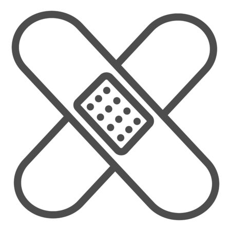 Medical plaster line icon. Adhesive tape and bandage symbol, outline style pictogram on white background. Medicine or pharmacy sign for mobile concept and web design. Vector graphics.のイラスト素材