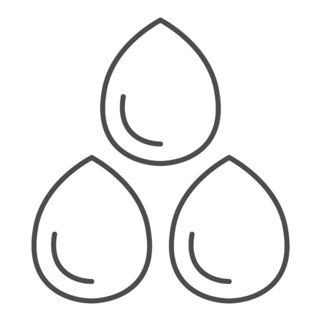Water droplets thin line icon. Blood transfusion, three drops symbol, outline style pictogram on white background. Medicine or donation sign for mobile concept and web design. Vector graphics.のイラスト素材