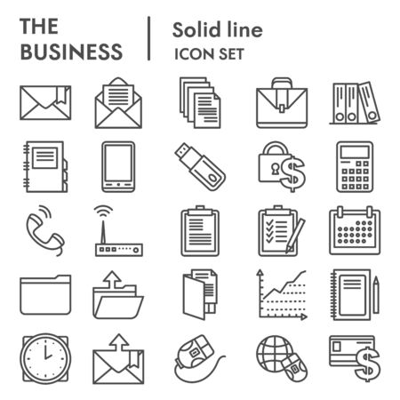 Business management line icon set. Marketing signs collection, sketches, logo illustrations, office symbols, outline style pictograms package isolated on white background. Vector graphics.のイラスト素材