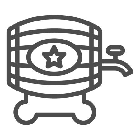 Oak barrel with crane and star symbol line icon. Vintage wooden wine storage outline style pictogram on white background. Winery signs for mobile concept and web design. Vector graphics.のイラスト素材