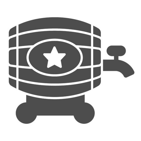 Oak barrel with crane and star symbol solid icon. Vintage wooden wine storage glyph style pictogram on white background. Winery signs for mobile concept and web design. Vector graphics.のイラスト素材