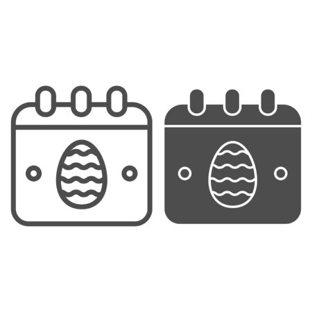 Easter calendar line and solid icon. Date calendar page with egg symbol outline style pictogram on white background. Happy Easter holiday for mobile concept and web design. Vector graphics.のイラスト素材