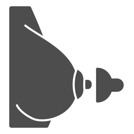 Woman chest protection solid icon. Female breast and suction cup glyph style pictogram on white background. Silicone nipple protectors signs for mobile concept and web design. Vector graphics.のイラスト素材