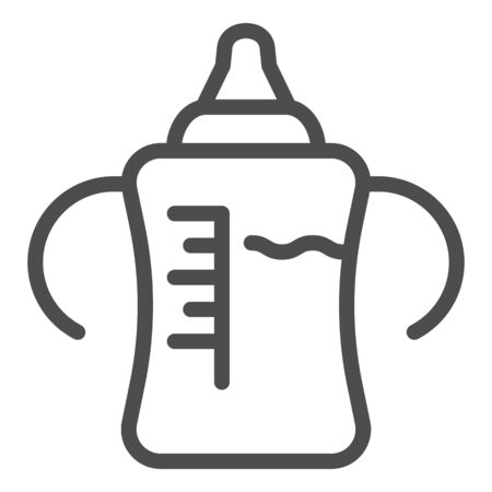 Bottle with a nipple line icon. Plastic feeding milk bottle for newborn outline style pictogram on white background. Maternity signs for mobile concept and web design. Vector graphics.のイラスト素材