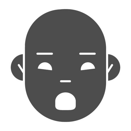 Baby face solid icon. Cute children boy head glyph style pictogram on white background. Newborn face with open mouth for mobile concept and web design. Vector graphics.のイラスト素材