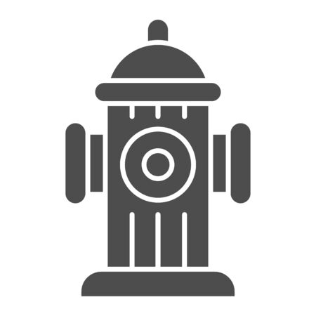 Hydrant solid icon. Fireplug or street water pipe glyph style pictogram on white background. Firefighting signs for mobile concept and web design. Vector graphics.のイラスト素材