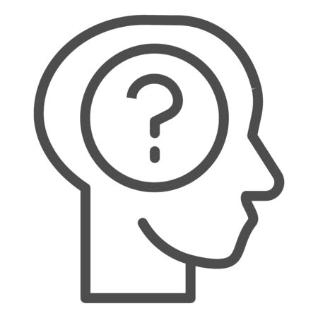 Human face with question line icon. Man head silhouette and question inside outline style pictogram on white background. Thought in mind for mobile concept and web design. Vector graphics.のイラスト素材