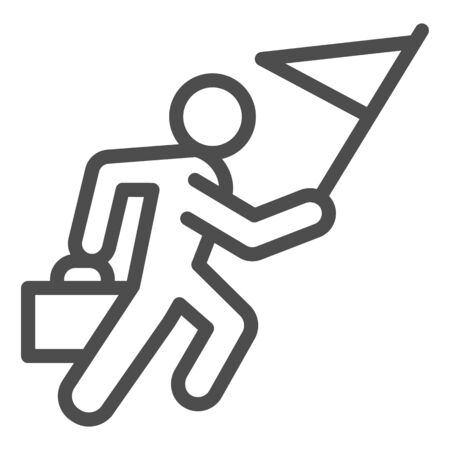 Career races line icon. Running man with flag and briefcase outline style pictogram on white background. Business competition for mobile concept and web design. Vector graphics.のイラスト素材