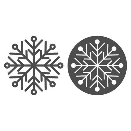 Snowflake line and solid icon. Ice crystal flake of snow sixfold symmetry outline style pictogram on white background. Christmas and New Year signs for mobile concept and web design. Vector graphics.のイラスト素材