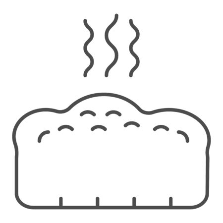 Bread thin line icon. Hot Bread loaf with steam illustration isolated on white. Hot toast bread bakery outline style design, designed for web and app.のイラスト素材