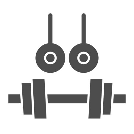 Rings and dumbbells solid icon. Sport and gym theme sports equipment symbol illustration isolated on white. Sports rings and dumbbells glyph style design, designed for web and app.のイラスト素材