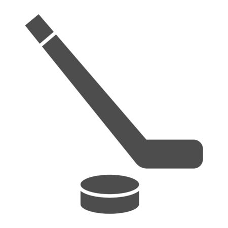 Hockey solid icon. Hockey stick and washer symbol illustration isolated on white. Sport ice hockey stick And Puck glyph style design, designed for web and app.のイラスト素材