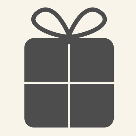 Gift solid icon. Christmas present with bow glyph style pictogram on white background. New Year giftbox for mobile concept and web design. Vector graphics.のイラスト素材