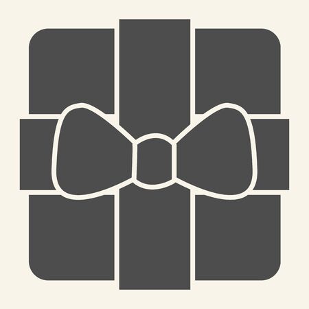 Gift solid icon. Christmas present box with bow glyph style pictogram on white background. New Year or Xmas giftbox for mobile concept and web design. Vector graphics.のイラスト素材