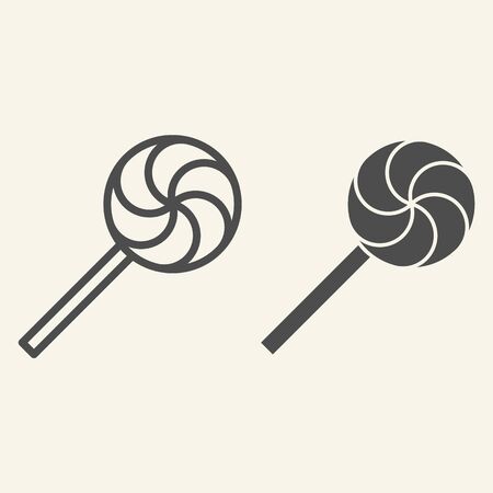 Round Candy line and solid icon. Rainbow swirl lollipop outline style pictogram on white background. New Year and Christmas decoration for mobile concept and web design. Vector graphics.のイラスト素材