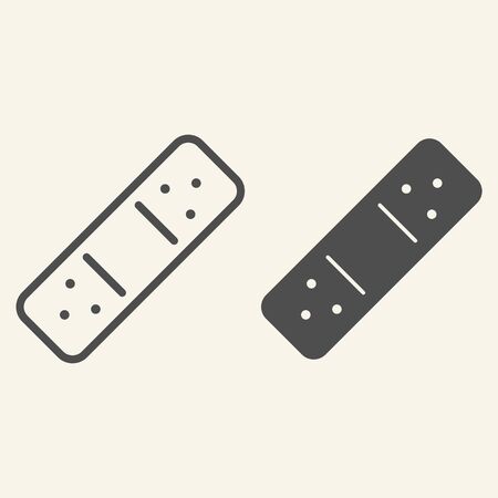 Adhesive Bandage line and solid icon. Plaster outline style pictogram on white background. Treatment aids medical plaster for mobile concept and web design. Vector graphics.のイラスト素材