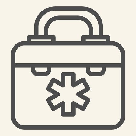 Medical bag line icon. Hospital doctor first aid box outline style pictogram on white background. Medicine chest or first aid kit for mobile concept and web design. Vector graphics.のイラスト素材