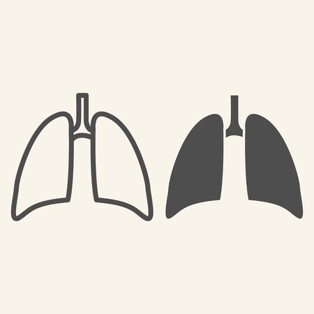 Lungs line and solid icon. Human internal organ outline style pictogram on white background. Respiratory lung health for mobile concept and web design. Vector graphics.のイラスト素材