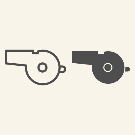 Whistle line and solid icon. Sports whistle outline style pictogram on beige background. Blowing for mobile concept and web design. Vector graphics.のイラスト素材