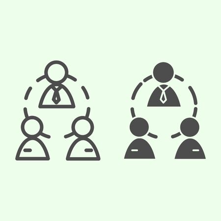 Business team line and solid icon. Office workgroup with employees and boss connections outline style pictogram on white background. Human resources for mobile concept and web design. Vector graphics.のイラスト素材
