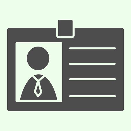 Badge solid icon. Personal employee identity card with photo glyph style pictogram on white background. Business id badge with avatar for mobile concept and web design. Vector graphics.のイラスト素材