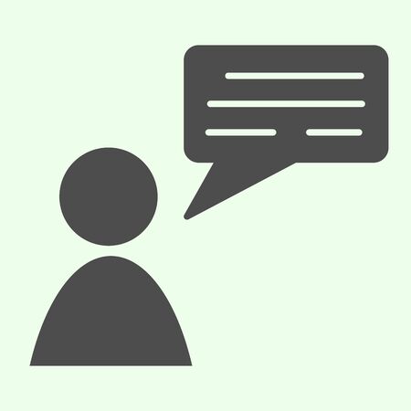 Employee talk solid icon. Business manager with chat message glyph style pictogram on white background. Office messenger with speech bubble for mobile concept and web design. Vector graphics.のイラスト素材