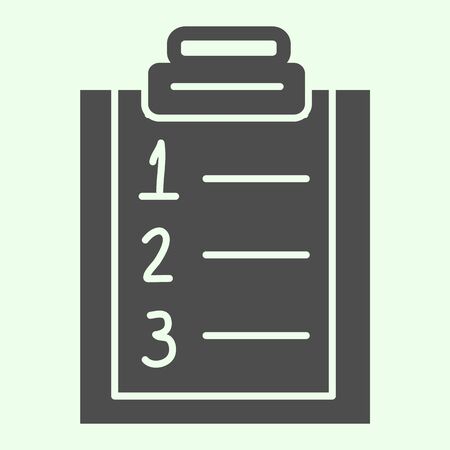 Plan list solid icon. Checklist with ranking numbers on clipboard glyph style pictogram on white background. Numbered to do plan for mobile concept and web design. Vector graphicsの写真素材