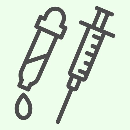 Injection line icon. Medical syringe for vaccination and pipette outline style pictogram on white background. Chemistry and biology signs for mobile concept and web design. Vector graphics.の写真素材
