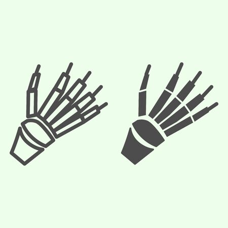 Skeleton arm line and solid icon. Human hand bone with fingers x ray outline style pictogram on white background. Anatomy and organs signs for mobile concept and web design. Vector graphics.の写真素材