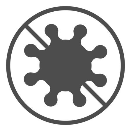 Prohibited virus solid icon. Stop bacteria and infection symbol, glyph style pictogram on white background. Caution coronavirus sign for mobile concept and web design. Vector graphics.の写真素材