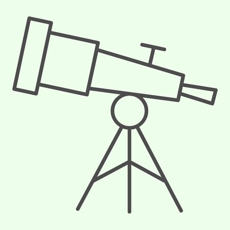 Telescope thin line icon. Astronomy observe planetarium tool outline style pictogram on white background. Universe and solar system explore for mobile concept and web design. Vector graphics.の写真素材