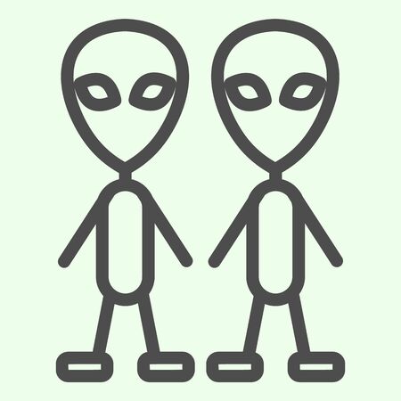 Cosmic strangers line icon. Two martian extraterrestrial aliens outline style pictogram on white background. Exploration space signs for mobile concept and web design. Vector graphics.の写真素材