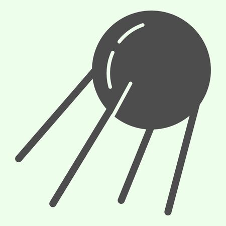 Satellite solid icon. Outer space sputnik with round shadow glyph style pictogram on white background. Exploration and research signs for mobile concept and web design. Vector graphics.の写真素材
