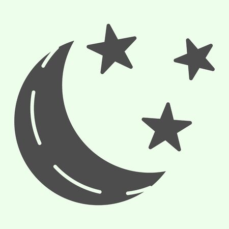 Lunar weather solid icon. Moon crescent and stars glyph style pictogram on white background. Nighttime sign for mobile concept and web design. Vector graphics.の写真素材