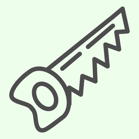 Saw line icon. Building handle hacksaw for cutting wood outline style pictogram on white background. Homebuilding and house repair signs for mobile concept and web design. Vector graphics.の写真素材