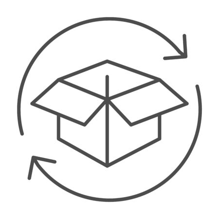 Cargo box with arrows thin line icon, delivery parcel and logistics freight symbol, Package return vector sign on white background, Distribution processing box with arrows icon outline. Vector.の写真素材