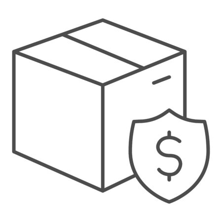 Shipping box with dollar thin line icon, Purchase concept symbol, Delivery charge vector sign on white background, Cardboard package parcel with dollar icon in outline style. Vector graphics.の写真素材