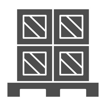 Cargo boxes pallet solid icon, warehouse and logistics symbol, Cardboard boxes on wooden pallet vector sign on white background, carton delivery packaging icon glyph style. Vector graphics.の写真素材