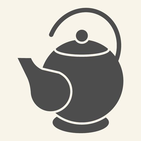 Teapot solid icon. Ceramic kettle for tea symbol, glyph style pictogram on beige background. Oval teapot sign for mobile concept and web design. Vector graphics.の写真素材