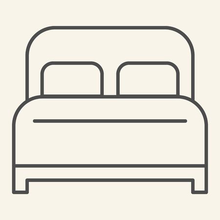 Double bed thin line icon. Hotel bedroom symbol, outline style pictogram on beige background. Sleep and relax furniture sign for mobile concept and web design. Vector graphics.の写真素材