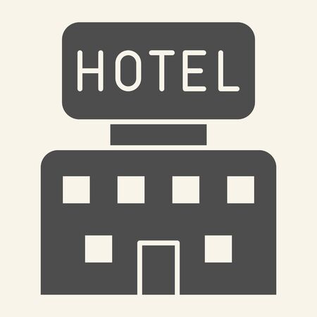 Hotel solid icon. Hotel building with signboard symbol, glyph style pictogram on beige background. Travel apartment sign for mobile concept and web design. Vector graphics.の写真素材