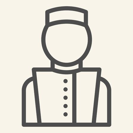 Concierge line icon. Hotel porter symbol, outline style pictogram on beige background. Bellboy in uniform sign for mobile concept and web design. Vector graphics.の写真素材