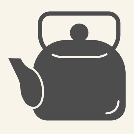 Teapot solid icon. Tea kettle symbol, glyph style pictogram on beige background. Kitchen Cookware sign for mobile concept and web design. Vector graphics.の写真素材