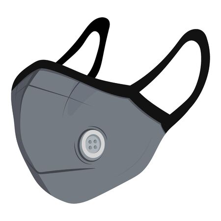 Pollution mask against dust and virus. Gray protection mask with filter for breathing. Best anti-virus mask. Virus protection concept vector graphic. Vector illustration.のイラスト素材