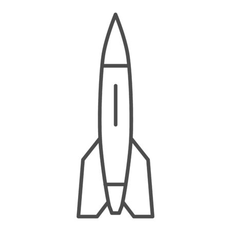 Rocket thin line icon, transport symbol, space ship vector sign on white background, missile icon in outline style for mobile concept and web design. Vector graphicsの写真素材